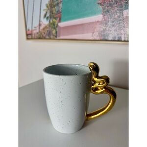 Urban Outfitters UO Home Off White Speckled Ceramic Mug Gold Snake Handle